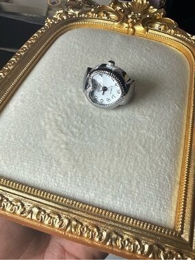Silver Tone Watch Face Ring - White Dial